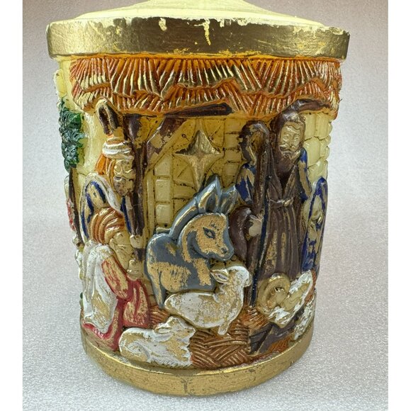 Nativity Pillar Candle Molded Handpainted Christmas Holy Family Wise Men Angels - Picture 3 of 6
